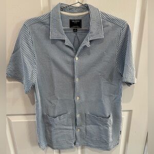 Todd Snyder Men's Blue Seersucker Guayabera Short Sleeve Button Down Shirt